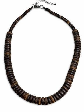 Vintage Wood Disc Bead Necklace Brown Graduated Boho Tribal Coconut Shell Style